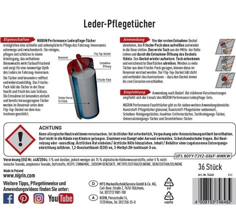 NIGRIN Leder-Pflegetücher 36Stk